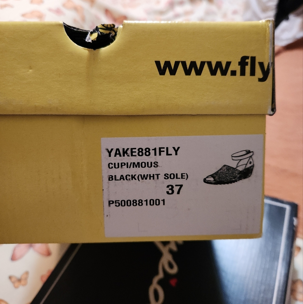 Fly London Black Wedge with White Sole Size 37/6.5